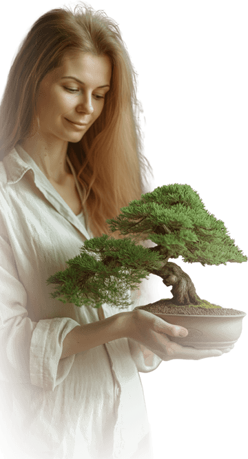 Girl with bonsai tree