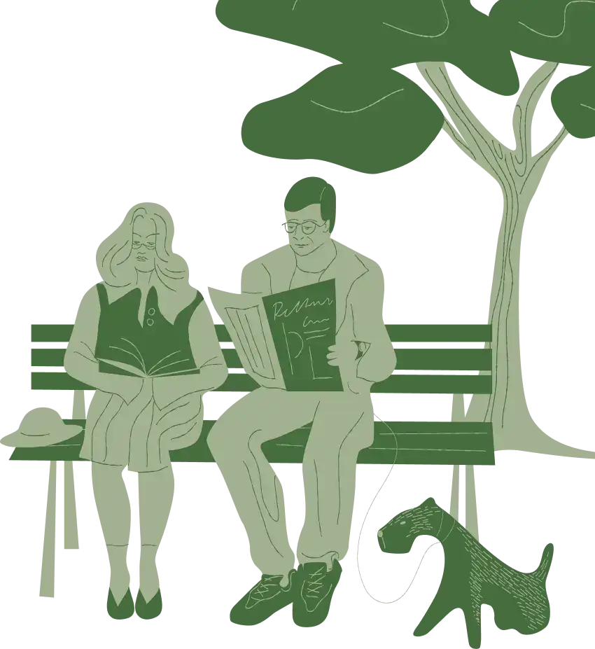 Ilustracja starszych ludzi na ławce